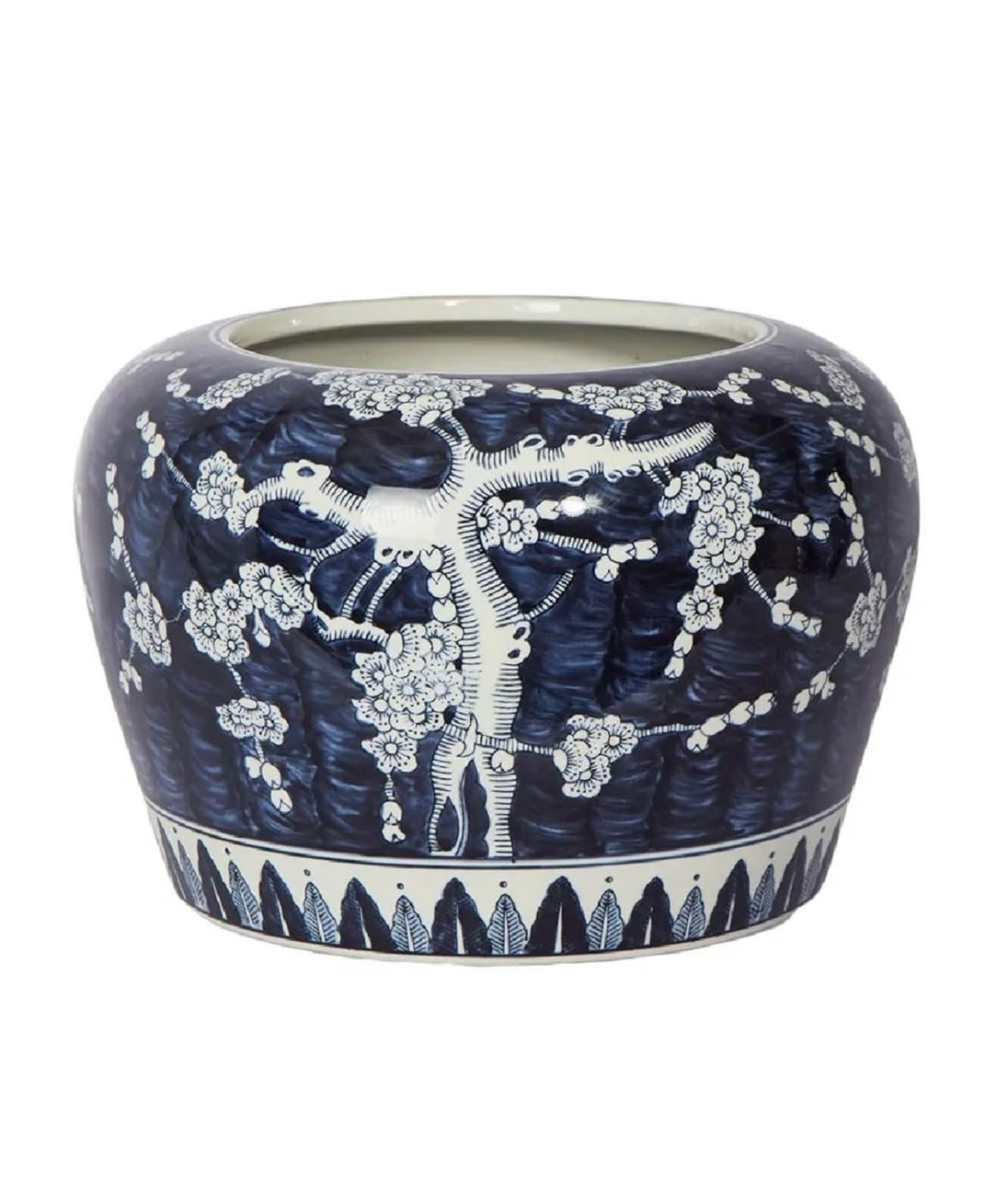 Cherry Blossom Planter - Blue & White Round