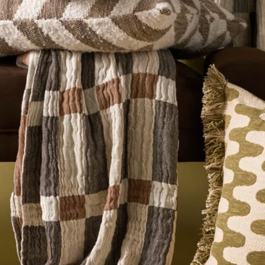 Brown and Natural Muslin Throw