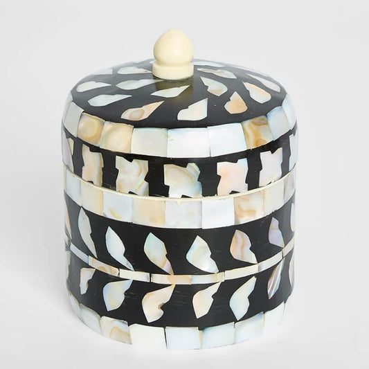Black Trinket Box Round - Bone Inlay