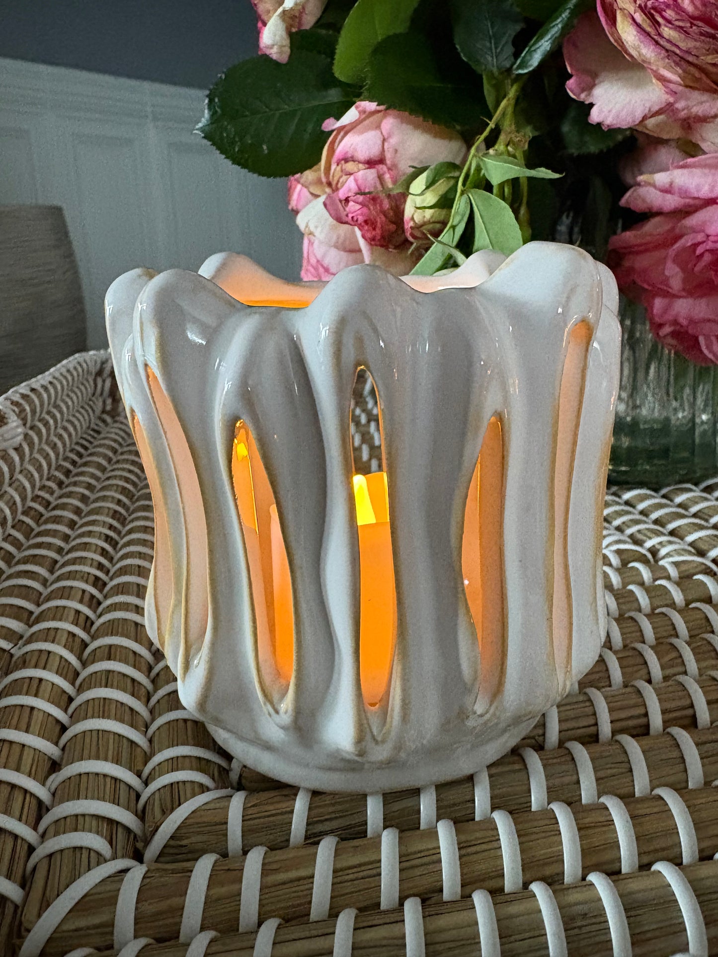 Claudia White Ceramic Lantern Small