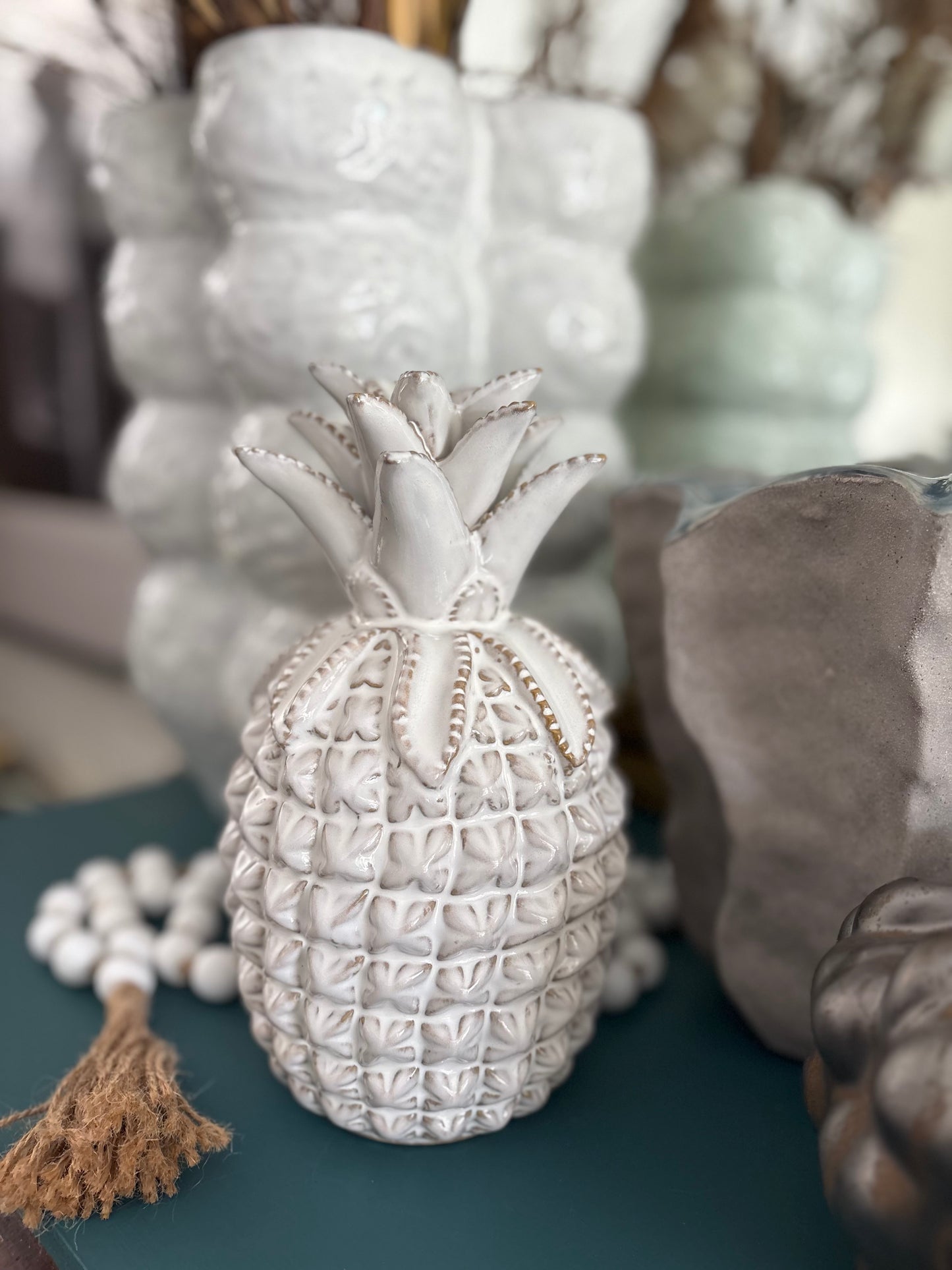 Lola White Ceramic Pineapple Figurine