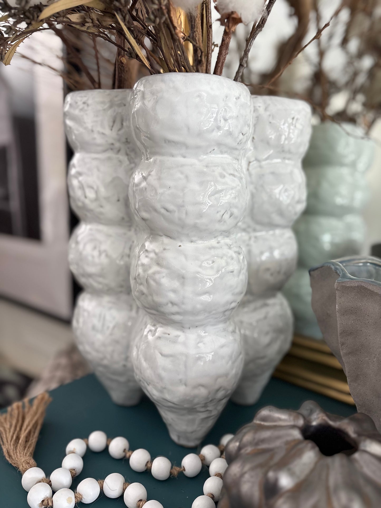 Jenna Tall White Ceramic Vase
