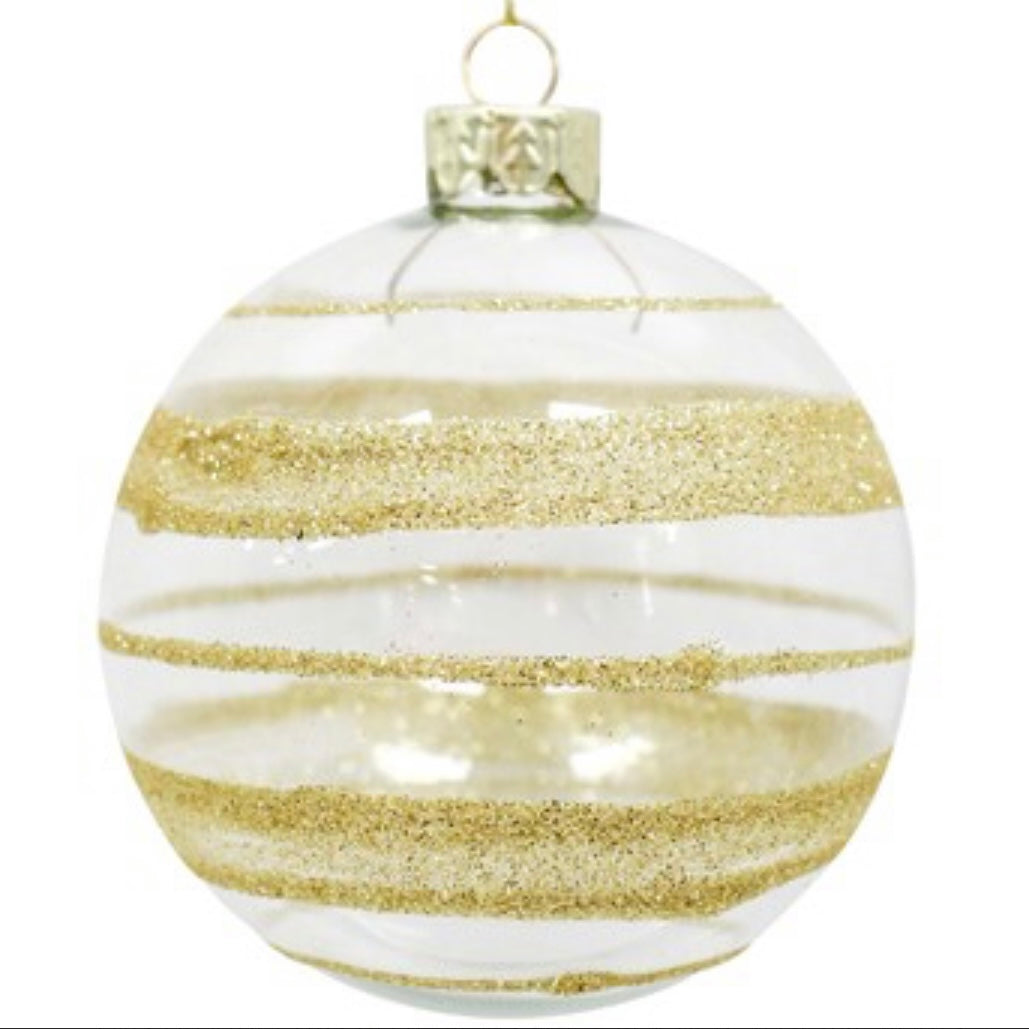Glass Gold Stripes Christmas Bauble