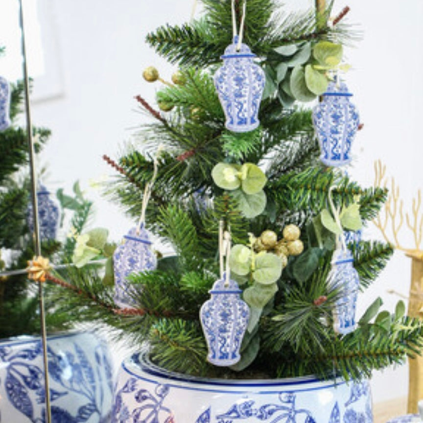 Blue & White Christmas Tag - Porcelain