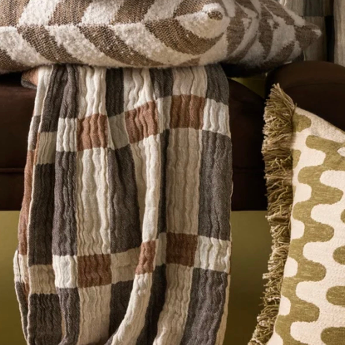 Brown and Natural Muslin Throw